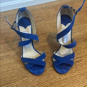 Jimmy Choo Blue Suede Heels with Ankle Straps